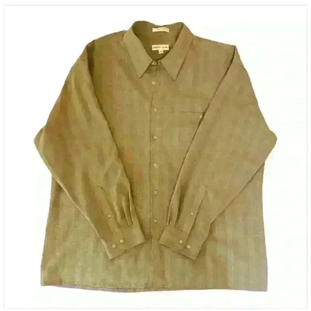 Pierre Cardin Men's 2XL Tan/Black Long Sleeve Button-Up Shirt Casual